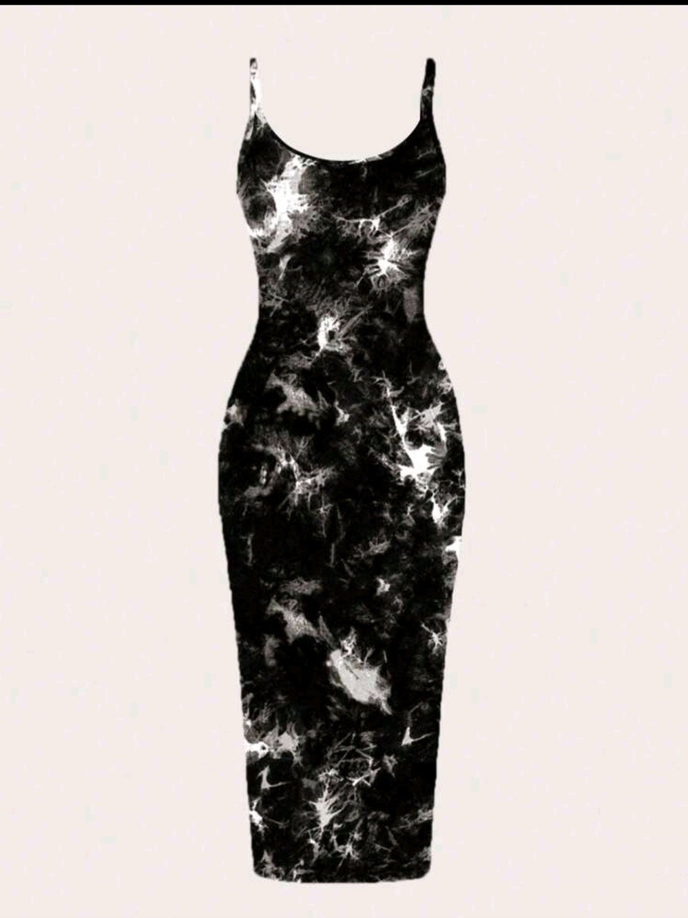 SHEIN Black & White Marble-Print Slip Midi Dress